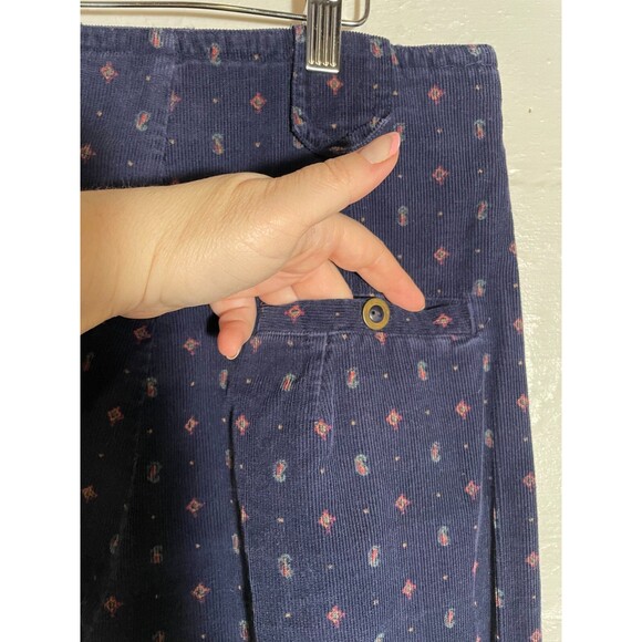 Vintage Corduroy Pants Navy Red Print High Waist Button Leg 80s 90s Boho 29x28 - Picture 12 of 16